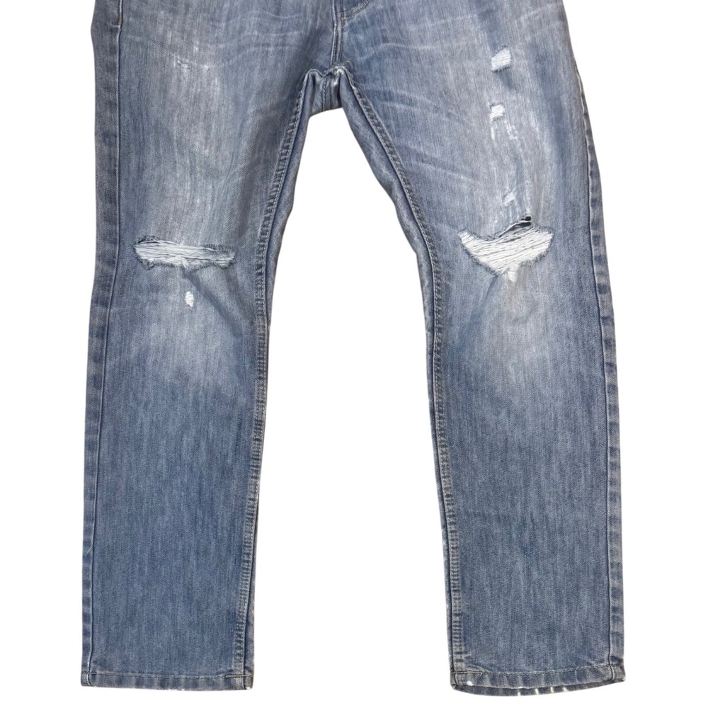 PD&C Men's Blue Medium Wash Ripped Denim Slim Straight Distressed Jeans Sz 32x30 - Picture 3 of 10